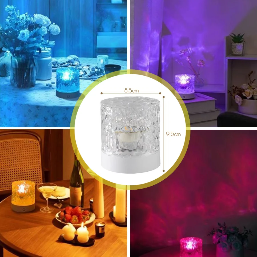 Proyector LED de 16 colores recargable con ondas de agua, luz nocturna con Control remoto, lámpara ambiental para dormitorio, lámpara de mesa de cristal regulable RGB