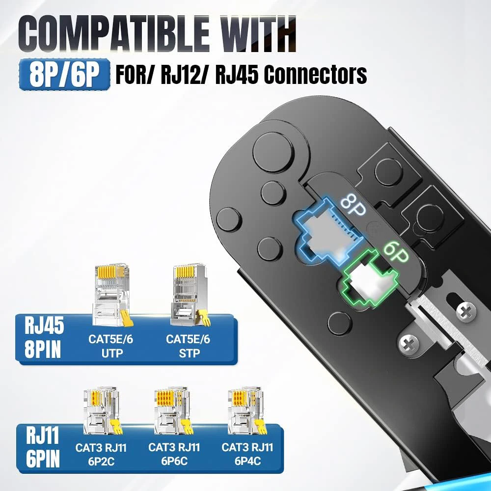 Crimpadora RJ45 RJ11 RJ45, herramienta de prensado, Cable LAN de red Ethernet, cortador, alicate pelador para 6P 8P RJ11 RJ12 RJ45