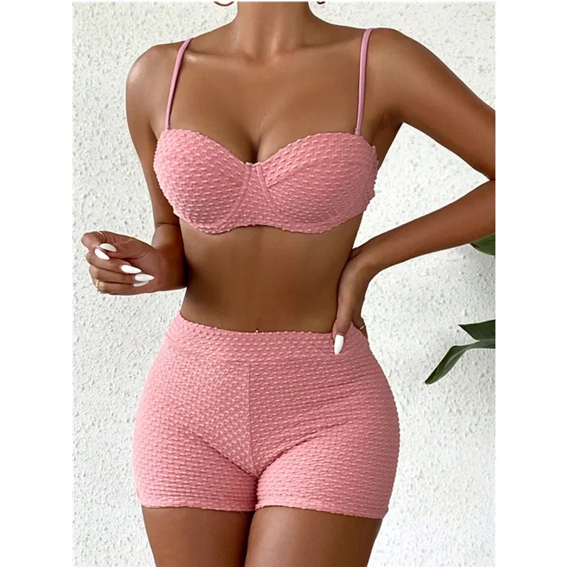 White Swimwear Female Two Pieces Tankini Sets 2025 New Sports Push Up Swimsuit Women Beach Wear Swimming Bathing Suits Shorts