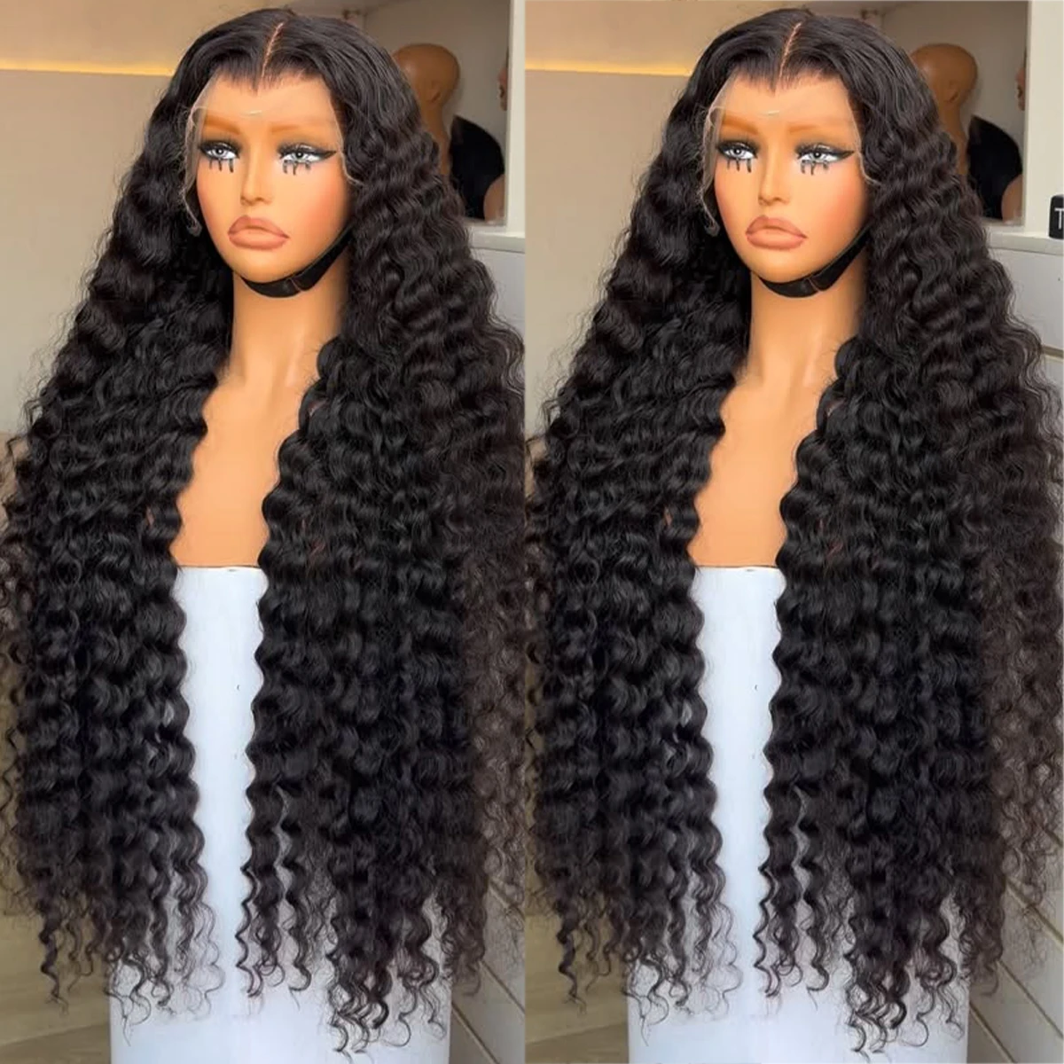 

40 Inch Deep Curly Wave Wig For Women 4x4 13x4 HD Lace Closure Wig Pre Cut Human Hair Curly Wigs 200 Density Brazilian Remy Hair