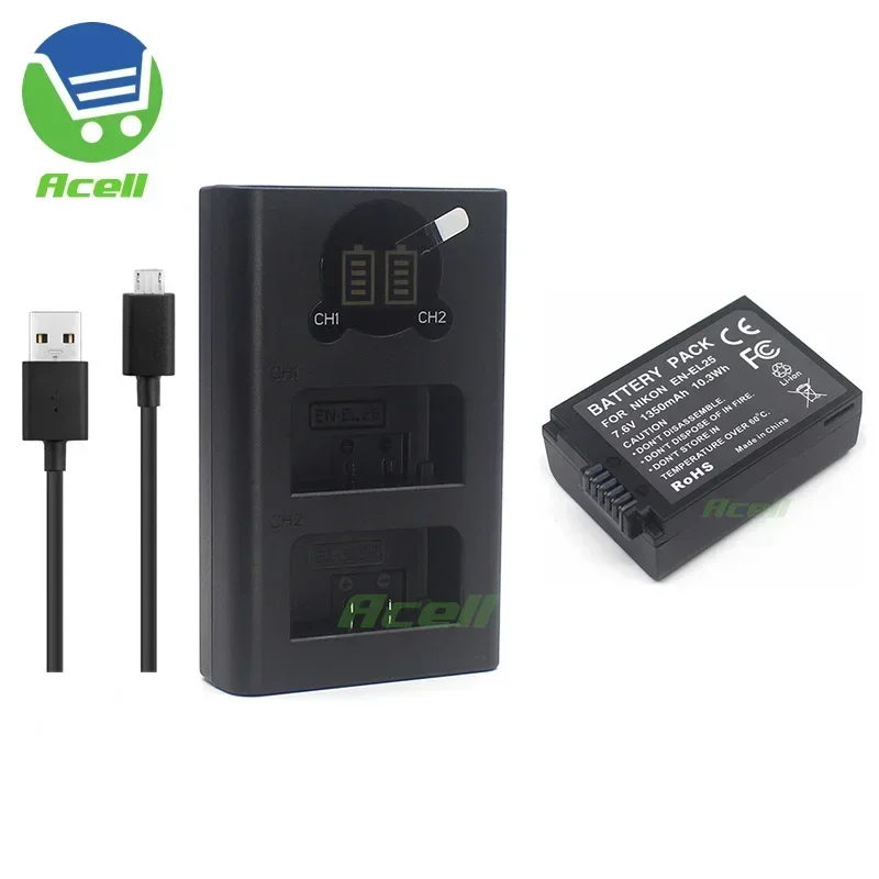 EN-EL25 ENEL25 Li-ion Battery 1350mAh 7.6V or Dual Charger for Nikon Z fc Z30 Z50 Zfc Camera  Replace MH-23