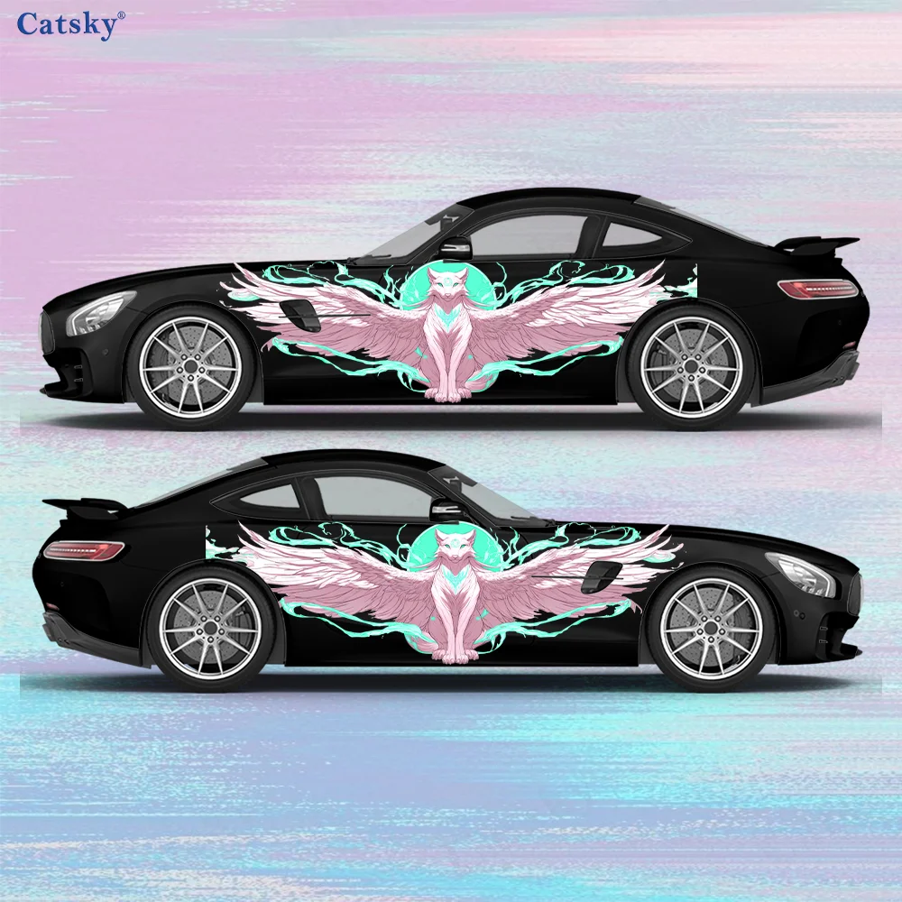

Winged Cat Sacred Halo Car Vinyl Wraps Decal Self-adhesive PVC Sticker Suitable for Trucks SUV Decoration Auto Accessories Gift