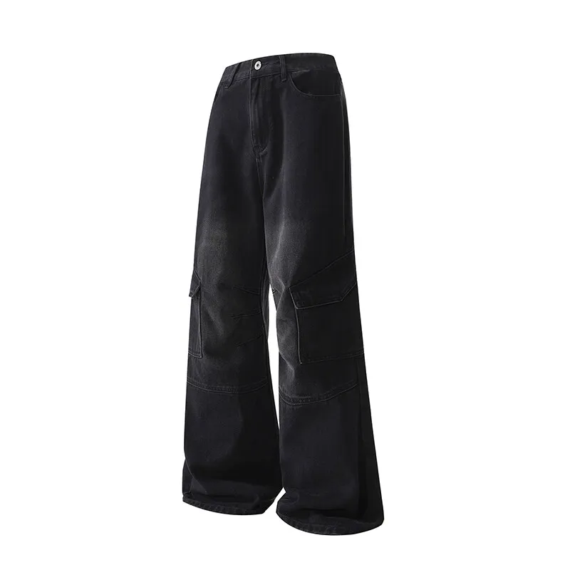 Men\'s Baggy Denim Trousers 2025 New Streetwear Wide Leg Loose Denim Pants Fashion Distressed Straight Pants