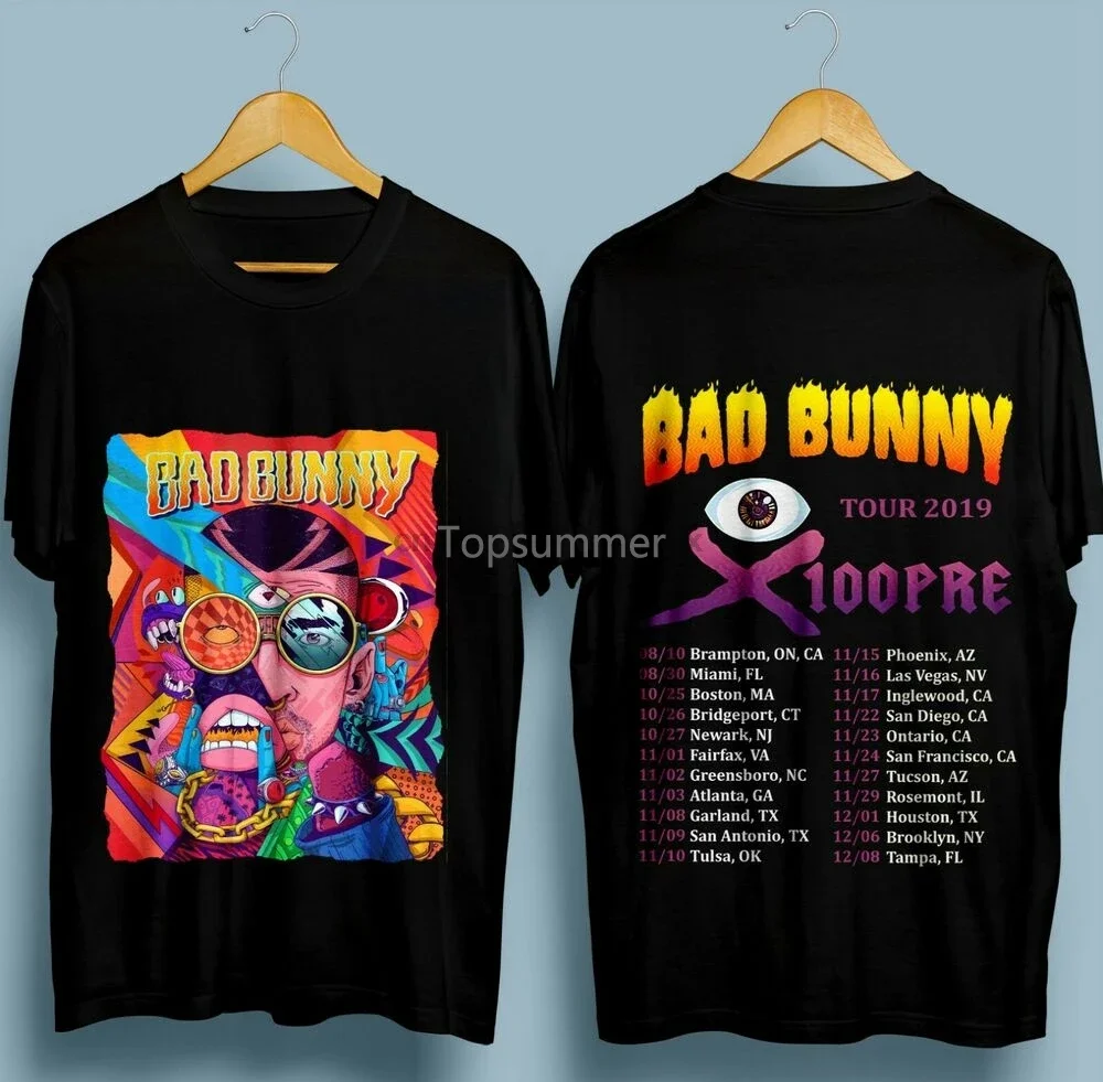 

New Bad Bunny X100Pre Tour Aug-Dec 2019 With Dates Tour T-Shirt Size S-3Xl