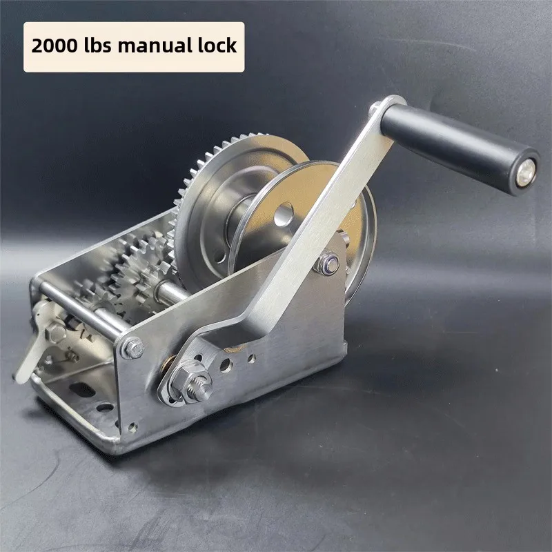 Stainless steel two-way self-locking hand winch hoist trailer winch yacht trailer rope reel