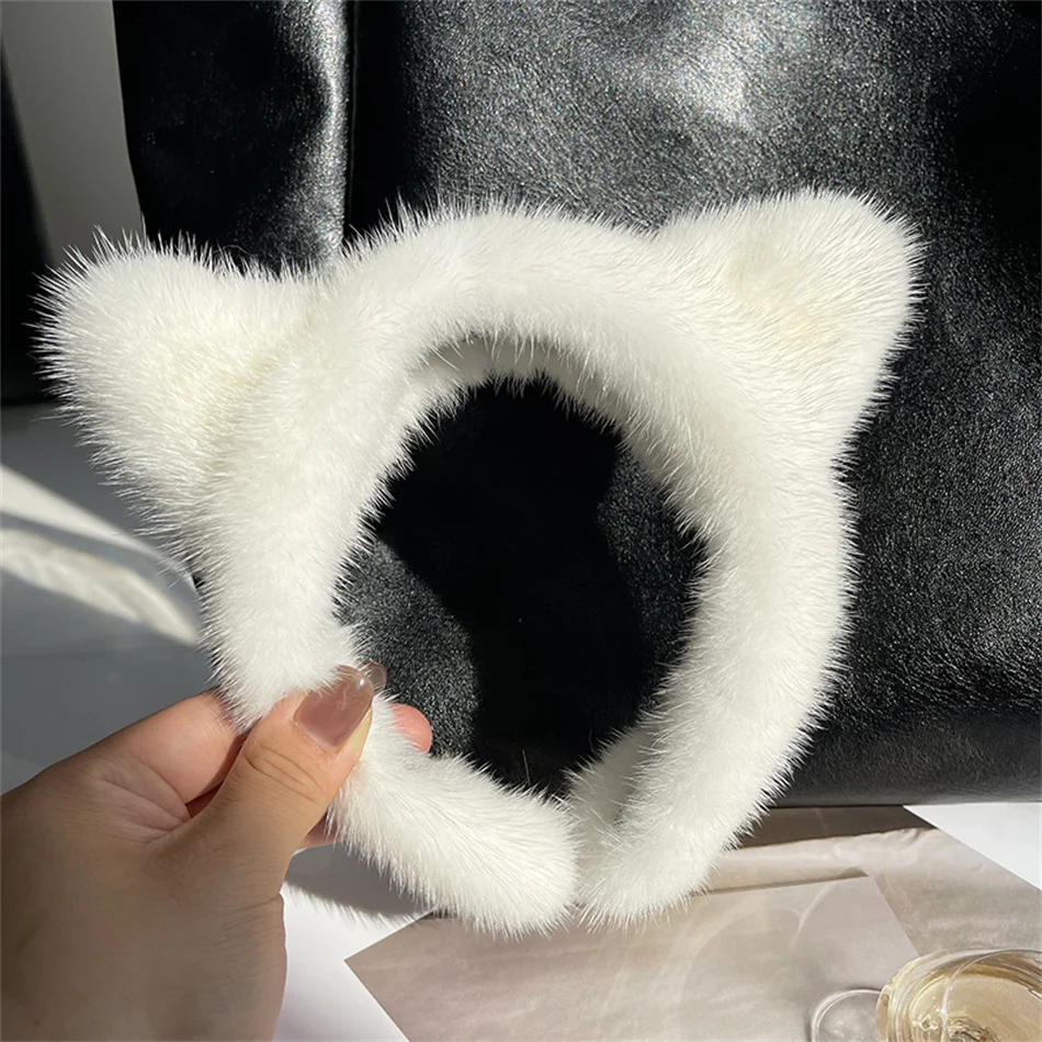 Luxury Hair Band Real Mink Fur Hair Band For Women Hair Band Girl Designer Solid Color Hair Clip Hair Accessary Gift