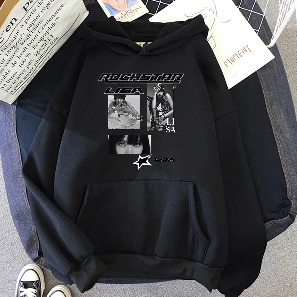 

Autumn Winter Vintage Pullovers Sweatshirts Korea Lisa Rockstar Hoodie Female Idol Image Series Fashion Retro Hoodies Unisex