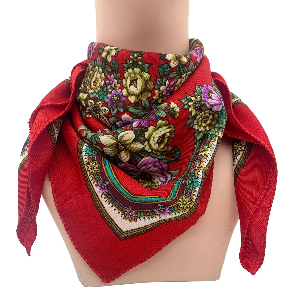 Pañuelo de cabeza Retro para mujer, pañuelo cuadrado Babushka nacional ruso, estampado Floral, bohemio, 2023