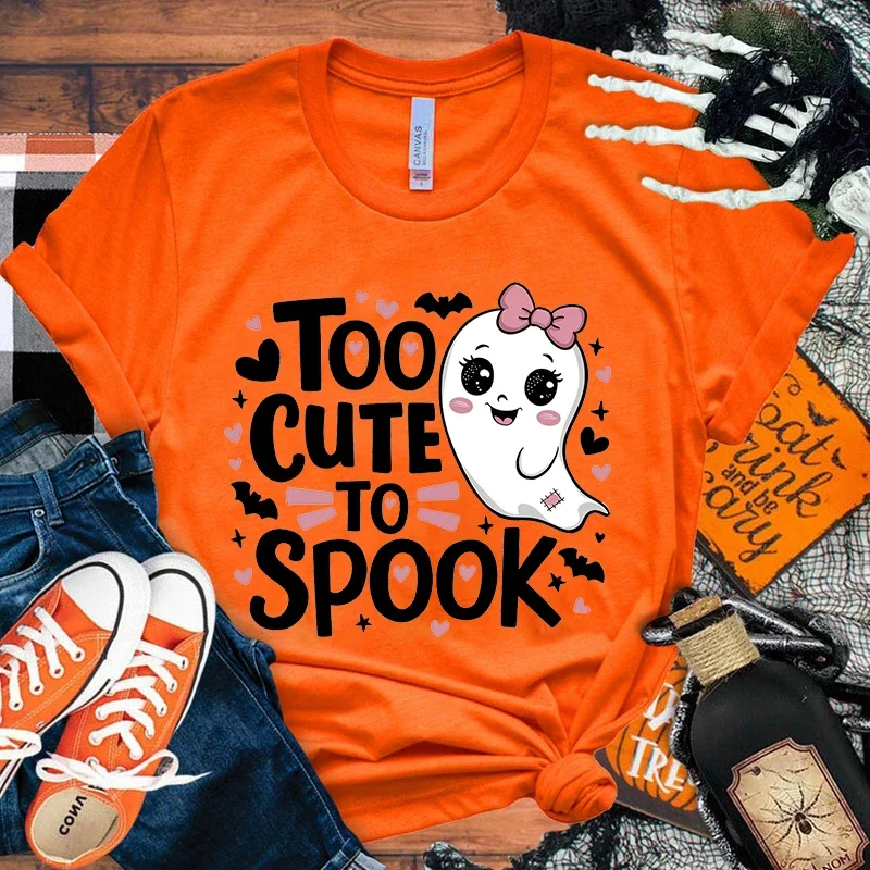 Men/Women Tops Tees Summer Cool Loose Short Sleeve Halloween Too Cute To Spook Printing T Shirt