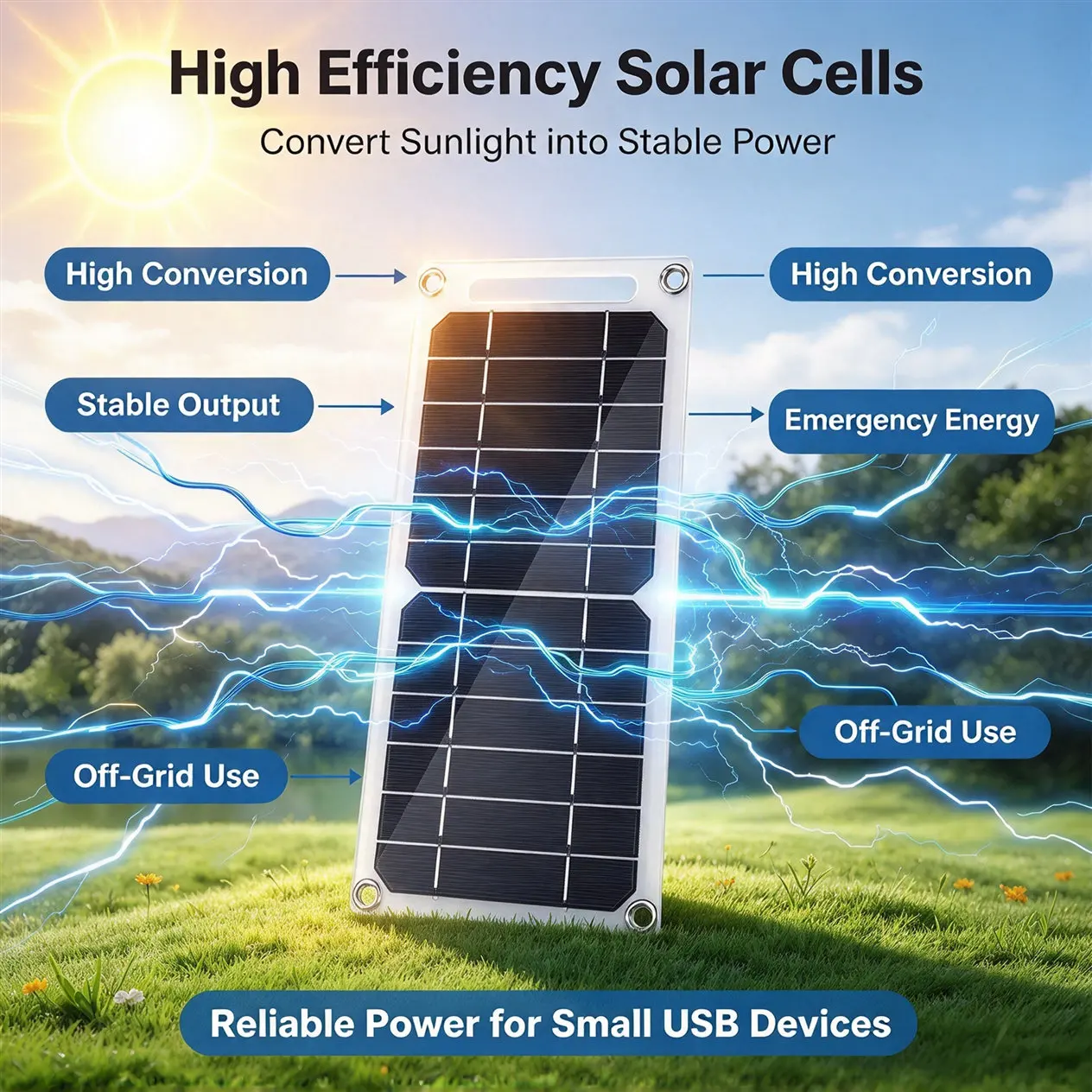 HTMCK Outdoor Portable Solar Charger Panel with USB Port Ideal for Hiking Camping Fast Charging for Mobile Phones