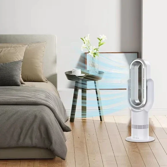 حار بيع OEM سهلة التنظيف 4 الموسم سخان التبريد 2 في 1 المحمولة مروحة طاولة بلا أوراق QG660 سخان مزيل الرطوبة مروحة خالية من الشفرة