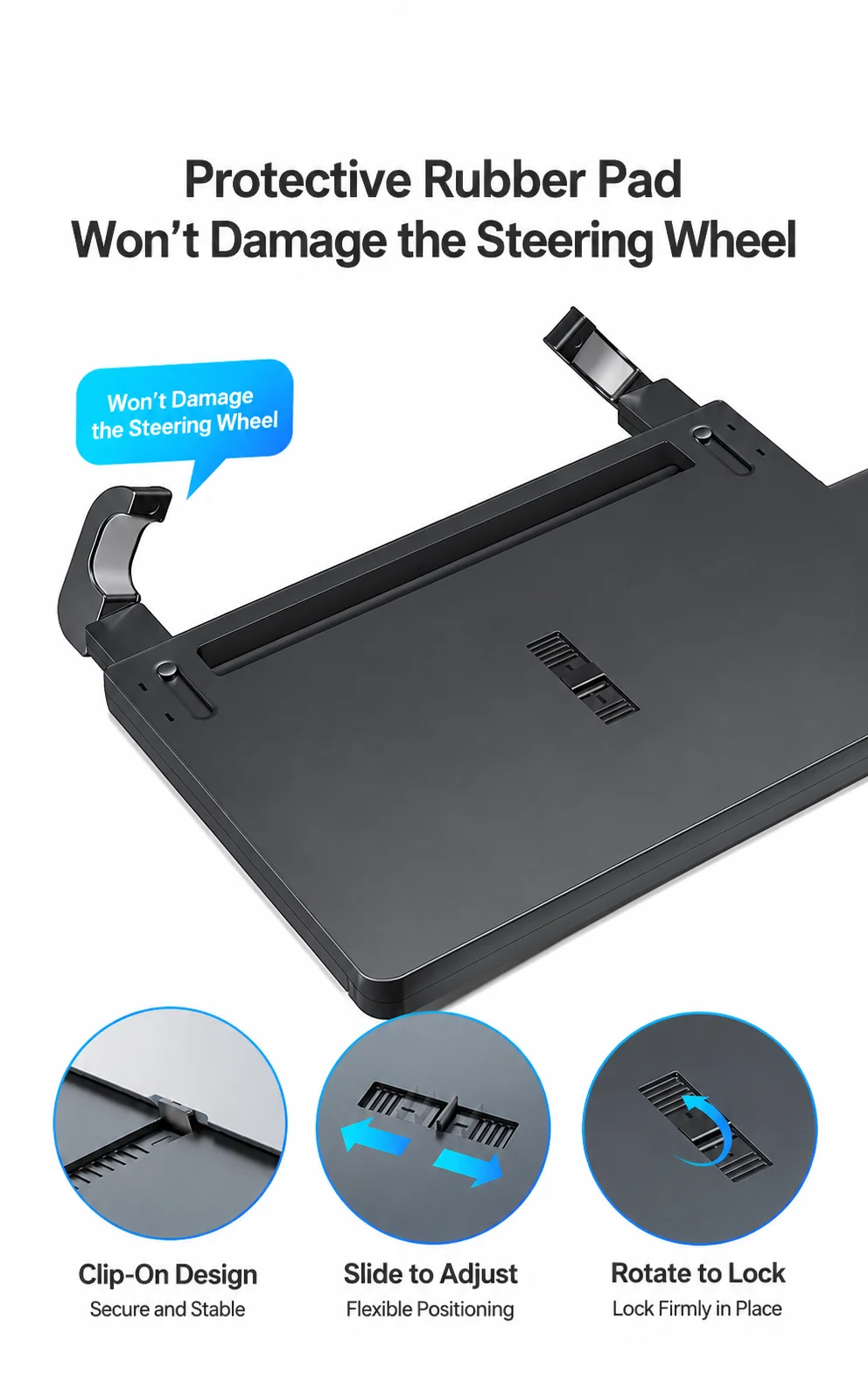Car Steering Wheel Tray Table with Cup Holder, Multifunctional Floating Dining Desk for Car Interior
