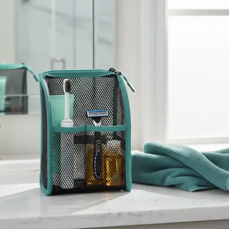 Travel Toiletry Bag for Men Women Breathable Mesh Stand Up Design with Multi Storage Pockets