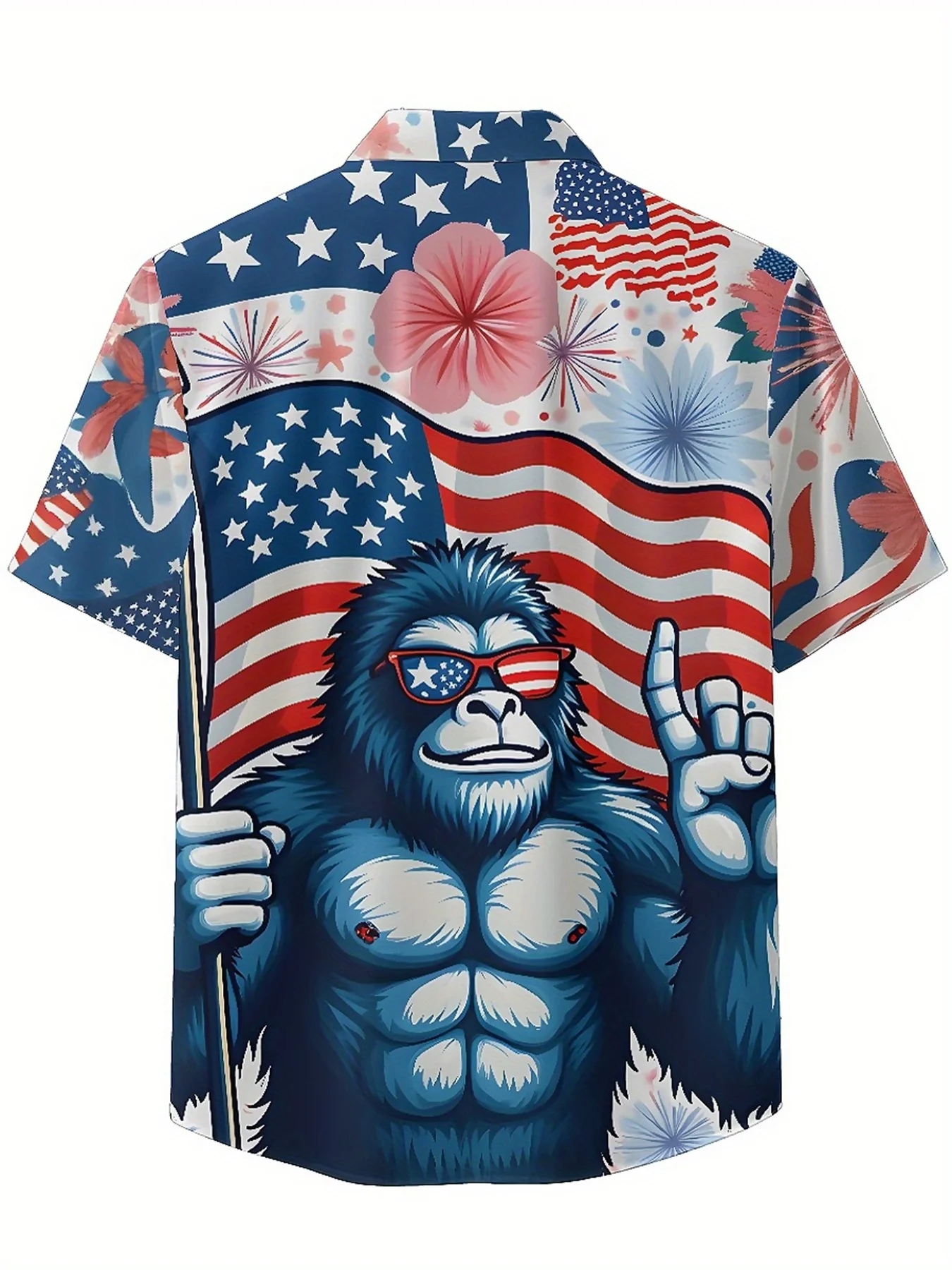 Men's Plus Size Hawaiian Shirts Sasquatch US Independence Day Theme pattern, Button Shirts, Unisex Casual Clothing, Summer Tops