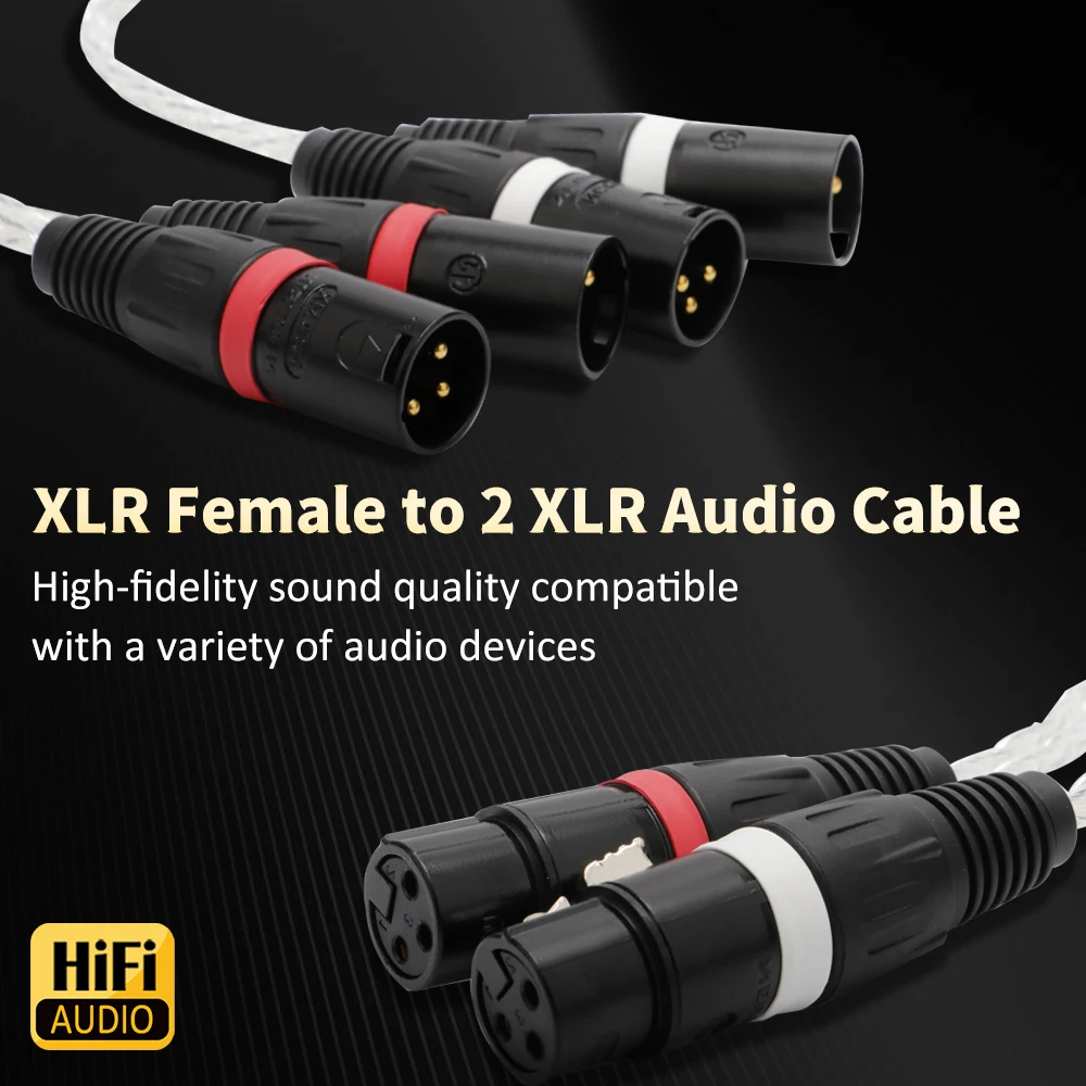 XLR Splitter Cable: 2 XLR Male to Dual XLR Female Adapter, Balanced Y-Cable for Audio Microphones and Equipment