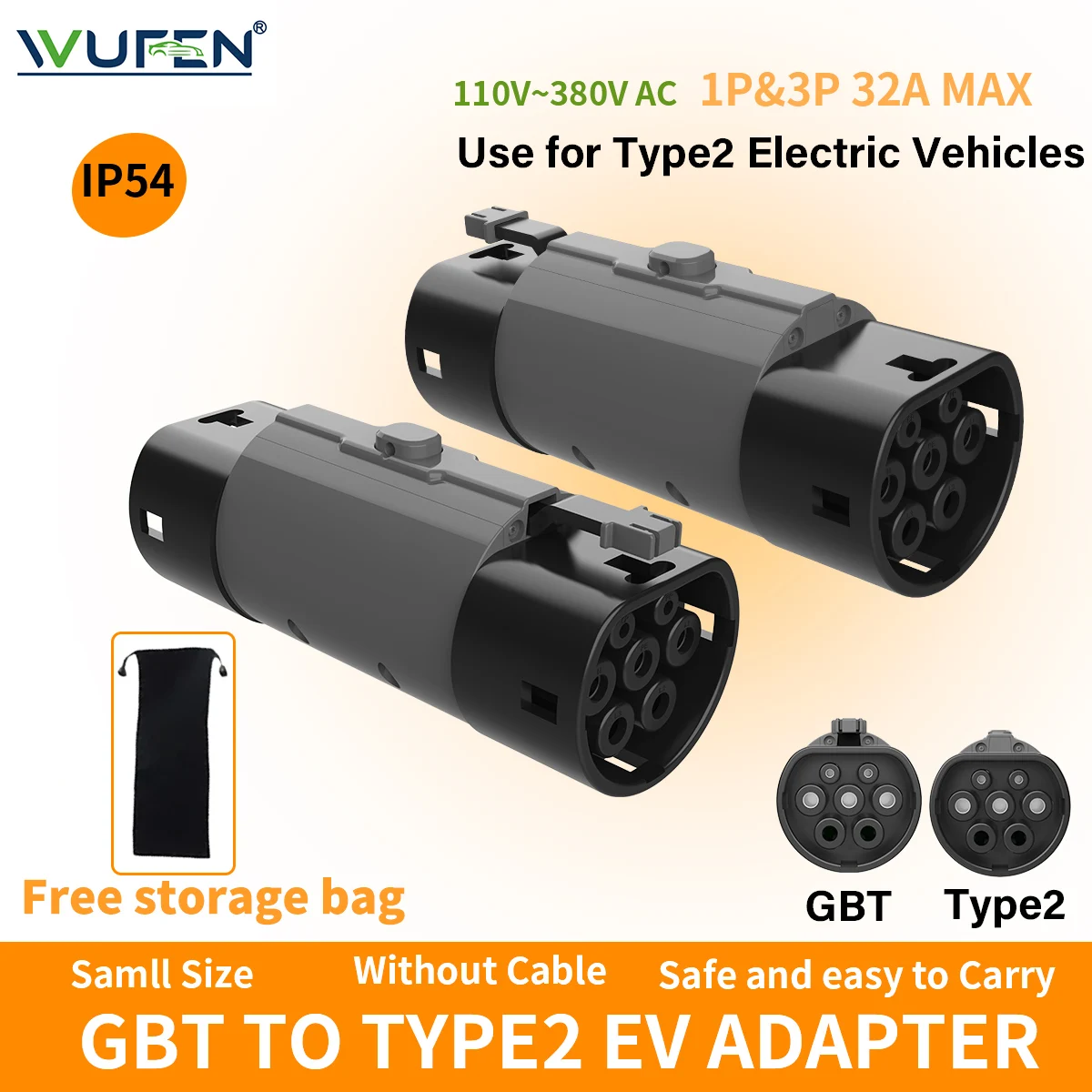 

WUFEN GBT to Type 2 EV Charger Converter Adapter 16A 32A for EVSE charger GB To IEC 62196 Type2 Standard Car EV Charger Adaptor
