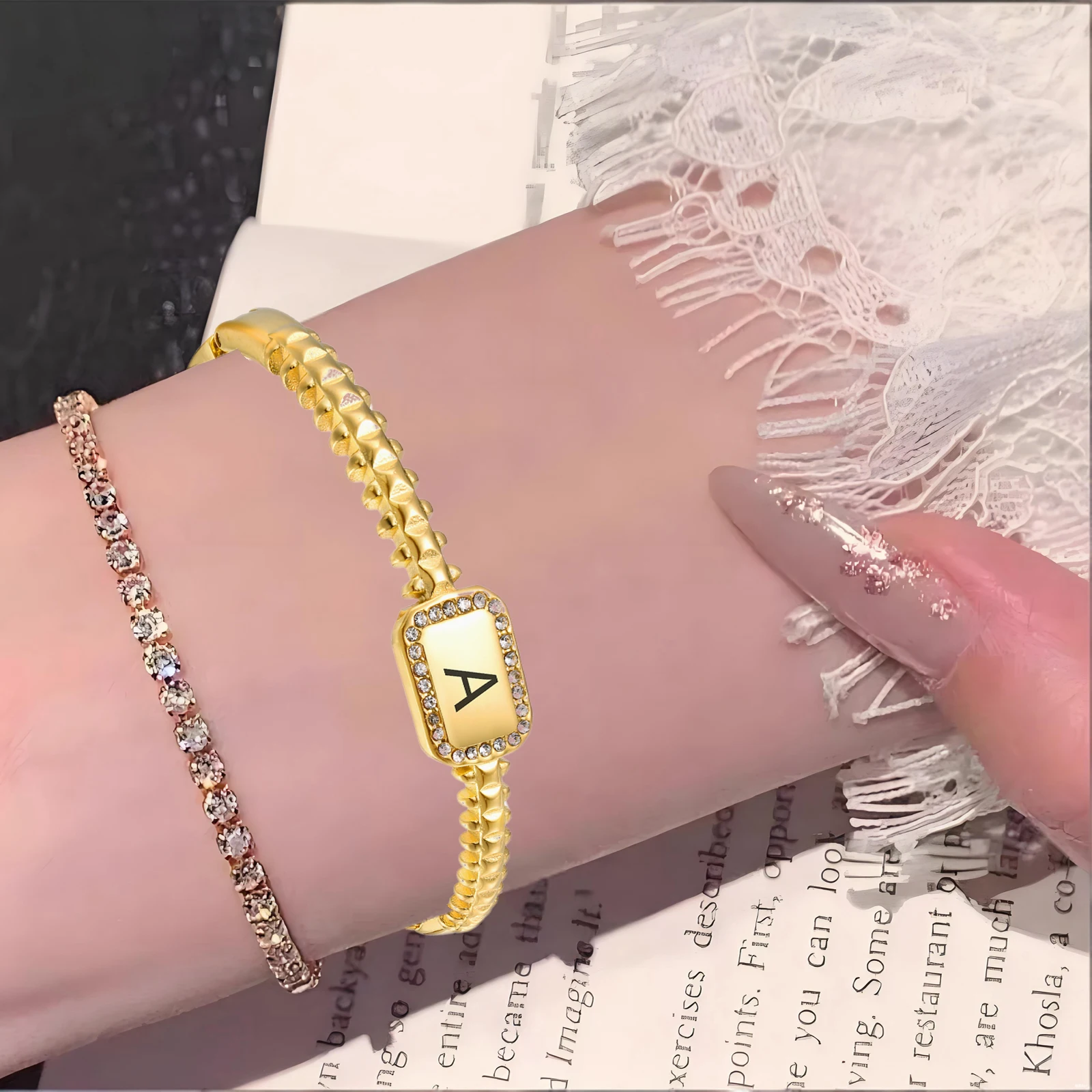 

Индивидуальный модный браслет из нержавеющей стали с позолоченными бриллиантами 18 карат на заказ для женщин, ювелирное украшение, НОВИНКА