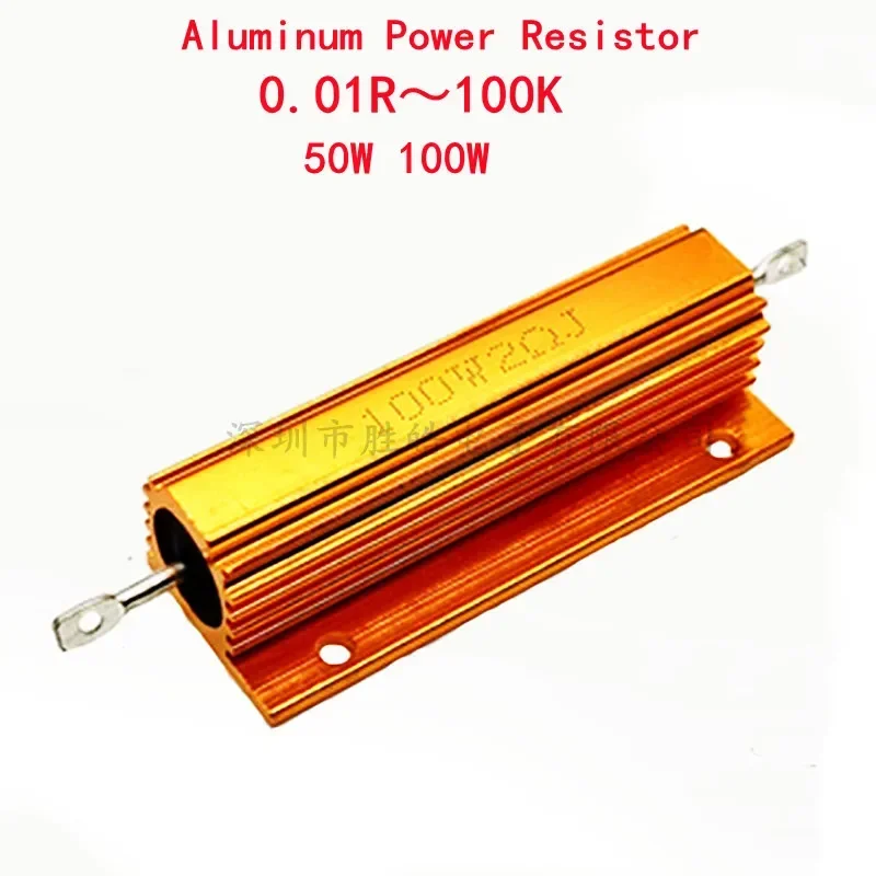 

1PCS 50W 100W Aluminum Power Metal Shell Case Wirewound Resistor 0.01R ~ 100K 1 6 8 10 20 200 500 1K 10K ohm resistance RX24