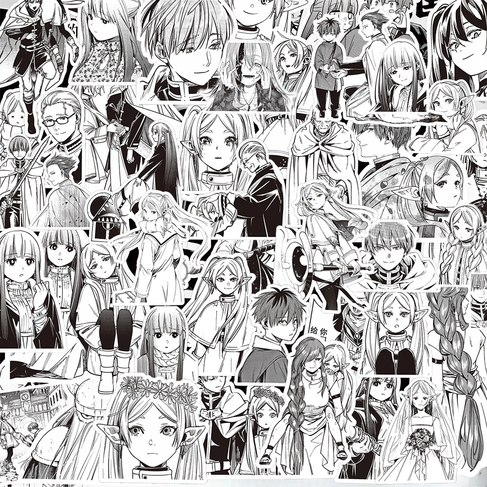 

10/30/82pcs Black White Anime Frieren: Beyond Journey's End Stickers DIY Laptop Luggage Phone Cartoon Himmel Stark Fern Decals