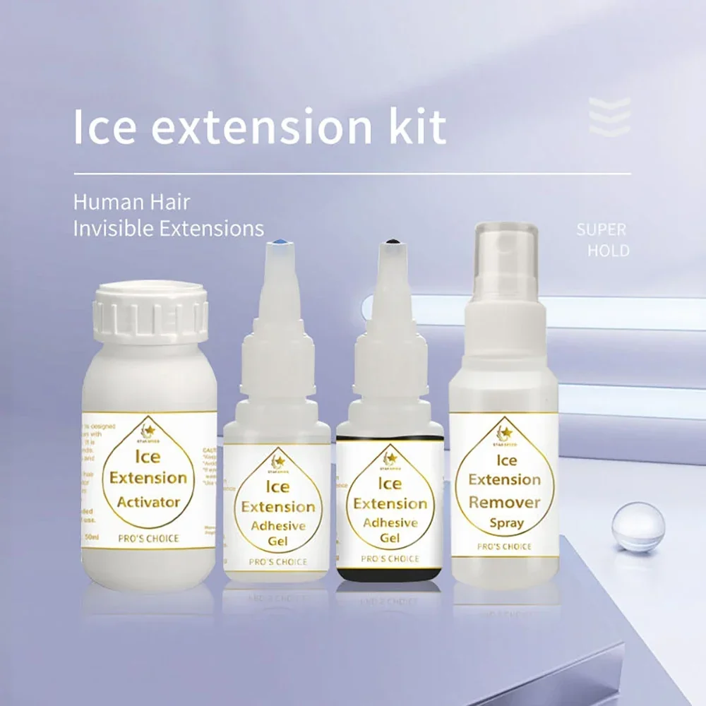 ice-hair-kit-de-gel-de-colle-pour-collage-a-froid-extension-de-cheveux-adhesif-et-dissolvant-quatre-bouteilles