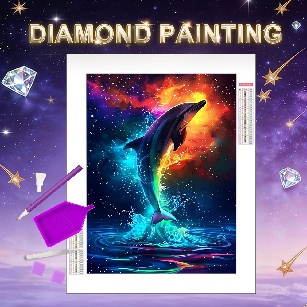 

HUACAN Diamond Mosaic Sale Dolphin Animal Hobby Creative Handicrafts Painting Sea Fantasy Full Square Round Drill