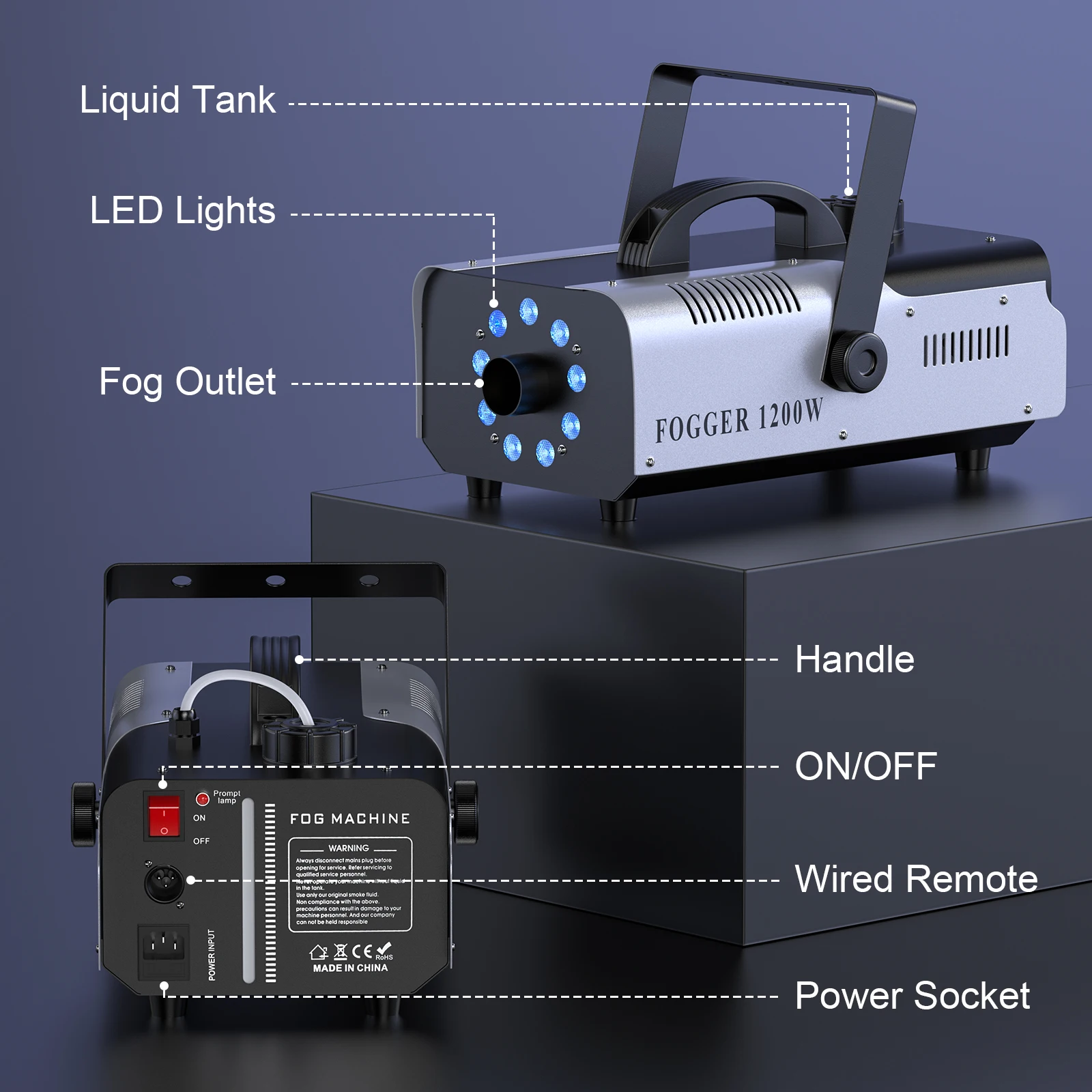 Yiflamefly 2 uds actualizado 1200W máquina de humo con 9 piezas RGB LED máquina de niebla colorida efecto de escenario máquina de niebla para DJ fiesta boda