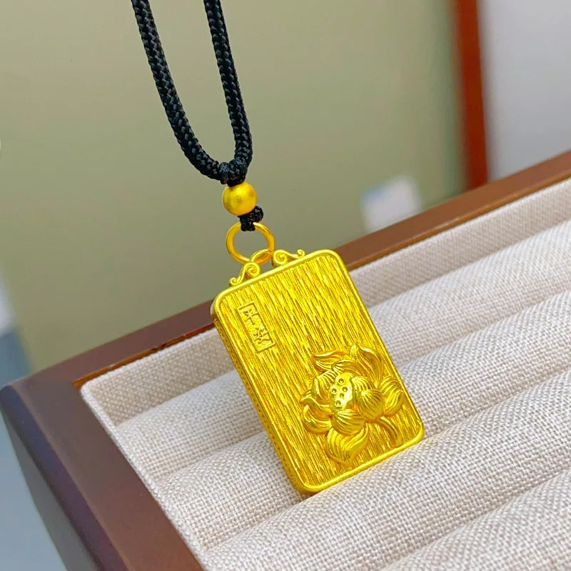 24k Gold 9999 Peace Lotus Brand Necklace Sweater Chain Lotus Pendant Light Luxury Amulet Fine Jewelry Gift