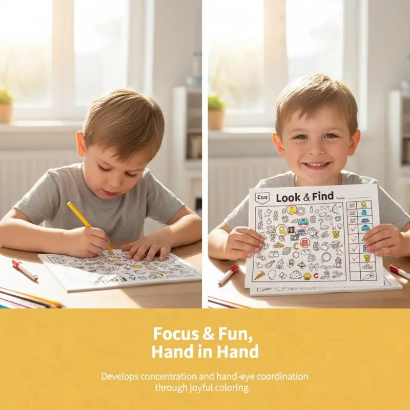 Children's Hidden Object Coloring Book 100+ Search Color Activities Interactive Educational Puzzle Book For School Home Travel