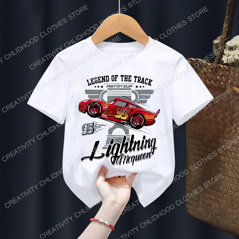 Disney-Infantil Kawaii Anime Cartoon T-Shirt, Carros, Roupa Lightning McQueen, Crianças, Menino, Menina, Hip Hop, Casual Tops, Novo