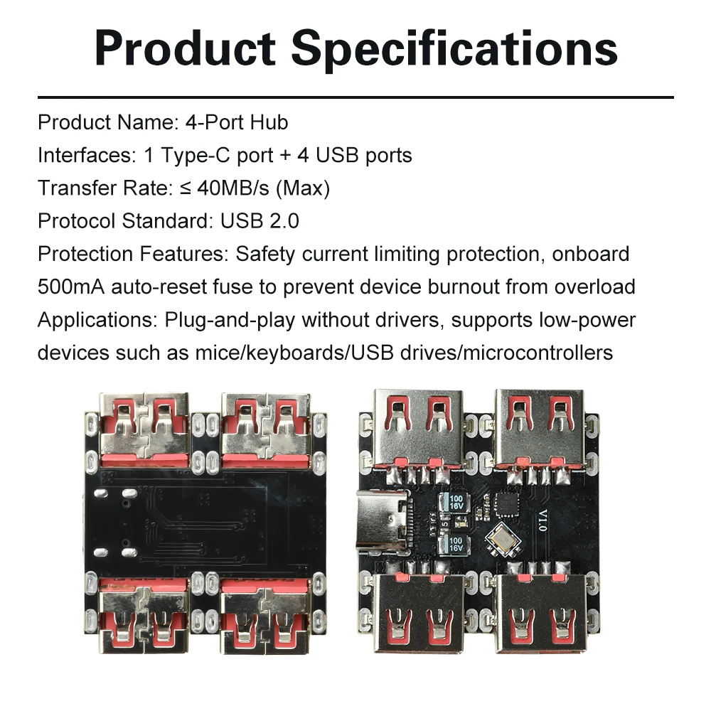 1-5 stks USBHUB USB 2.0 naar 4 Kanaals Manieren Hub PCB Module USB2.0 Splitter USB-HUB Type-C Extender Uitbreidingskaart 4 Poort 40 MB/S