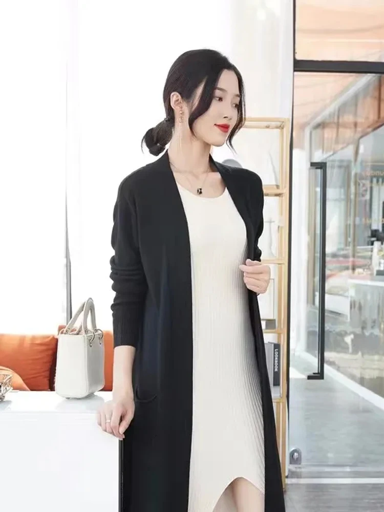 Casual Loose Long Knitted Cardigan Korean Fashion Sweaters Elegant Knitwears Gilet New Spring Fall Chaqueta Women Solid Jacket