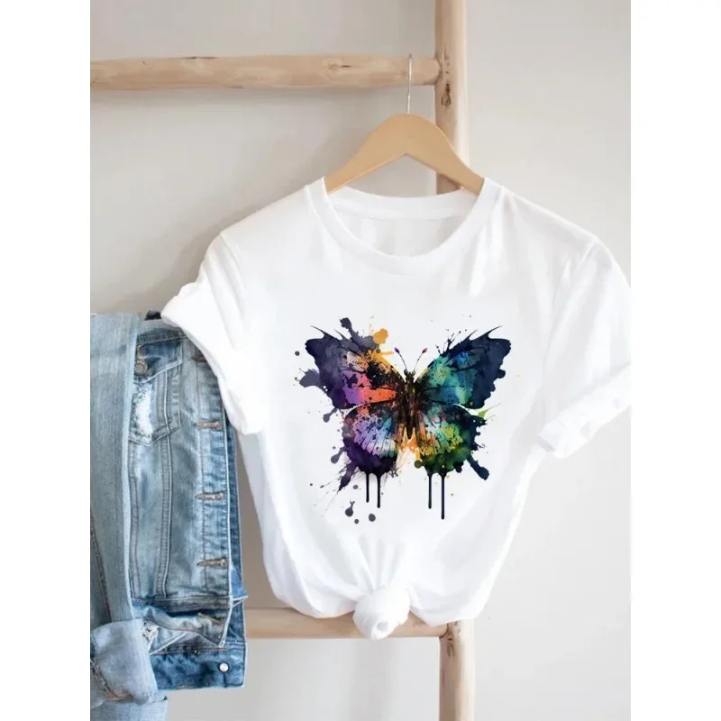 

Женская футболка с коротким рукавом и принтом бабочек, в стиле Харадзюку