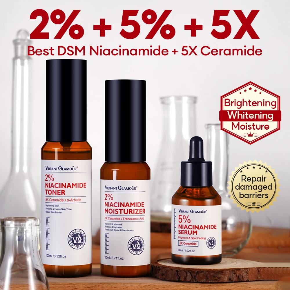 

VIBRANT GLAMOR Niacinamide Brightening Whitening Facial Skin Care Set 5X Ceramide Skin Barrier Repair