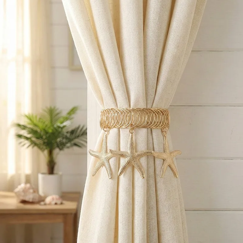

2pc Curtain Drape Holder Curtain Tie Backs Star Metal Curtain Buckle Coil Spring Adjustable Curtain Holder Home Decor