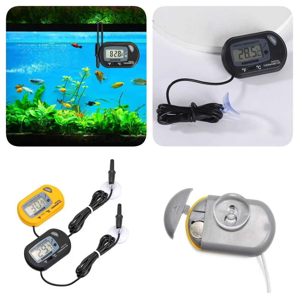 LCD Display Electronic Temperature Gauge with Suction Cup Aquarium Fish Tank Crawler Turtle Box Waterproof Thermometer 1Pc