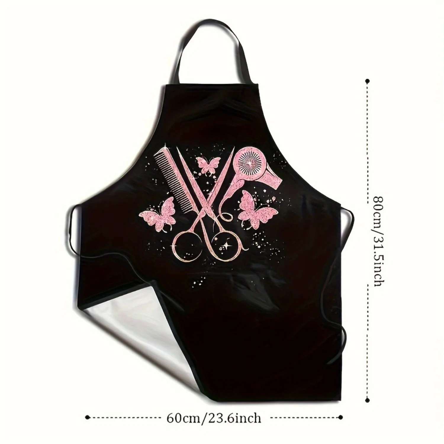 Women's Stylist Apron with Hair Dryer, Scissors & Butterfly Design - Black Durable Polyester Salon Apron for Home & Professional