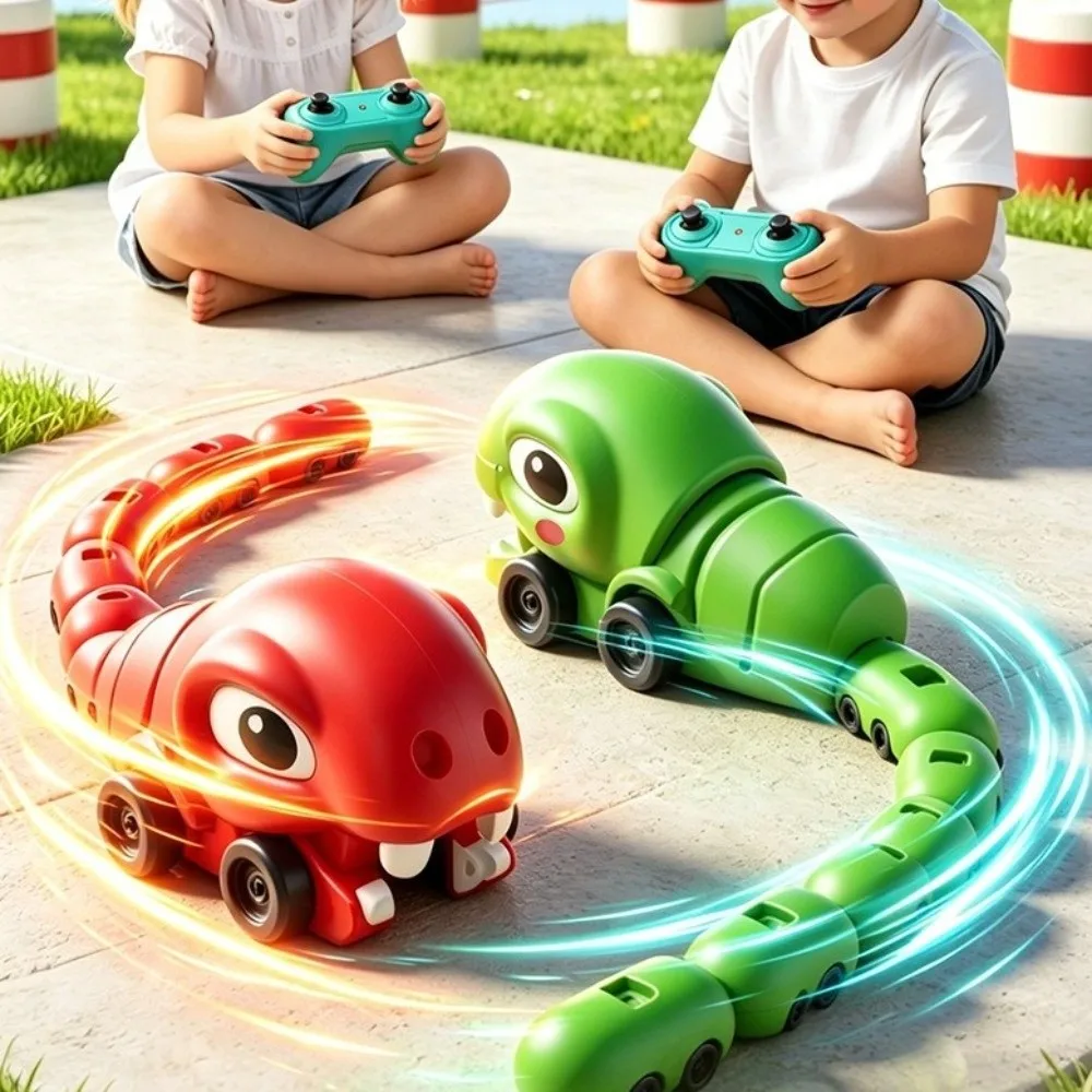 Remote Controlled Magnetic Eating Snake Car Toy Segmented Body Two Player Battle RC Snake Toy Rechargeable Greedy Bean Toy