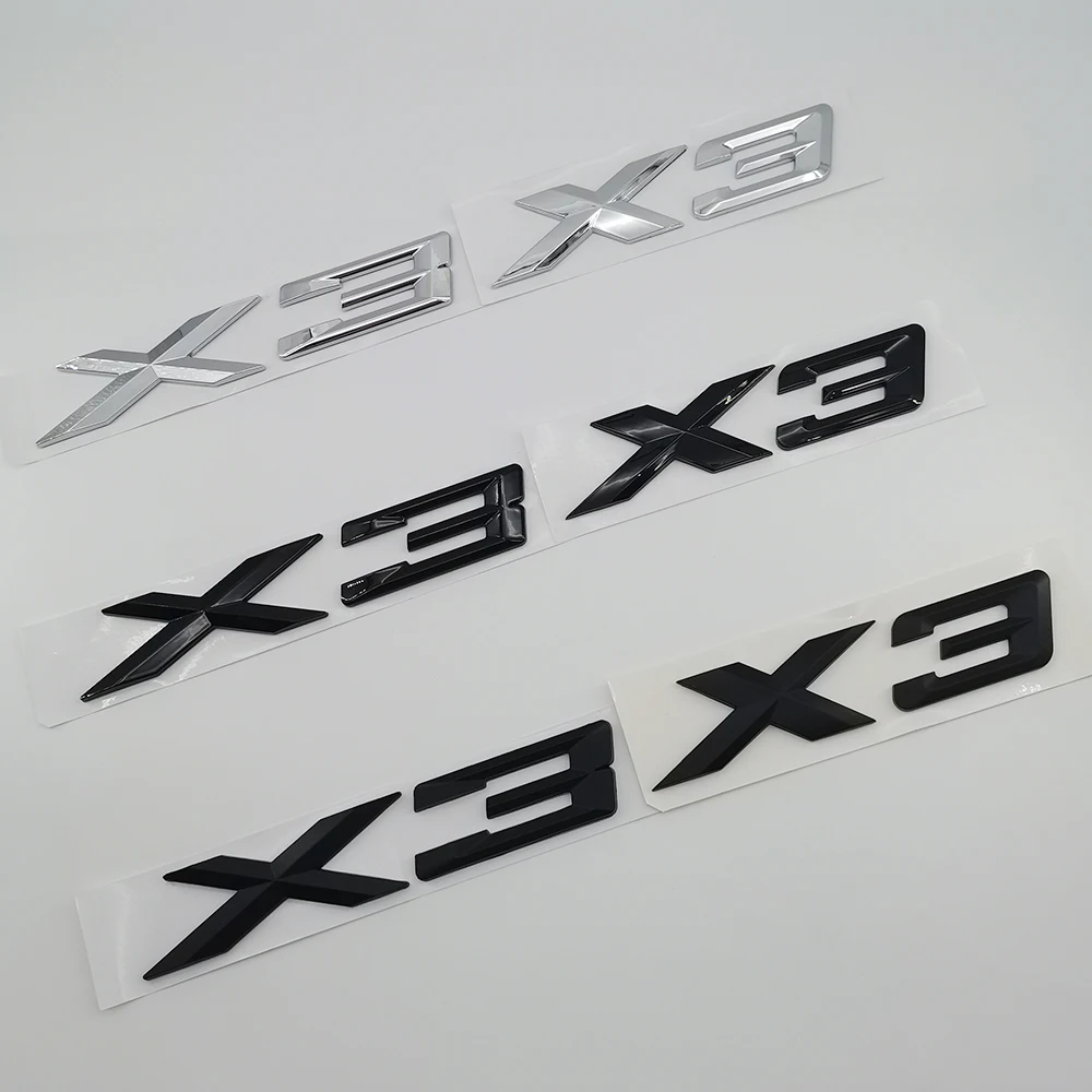 New 3D ABS Chrome Black X3 Nameplate Letters Sticker Car Rear Trunk Emblem Badge for E83 F25 G01 G08 Car Accessories