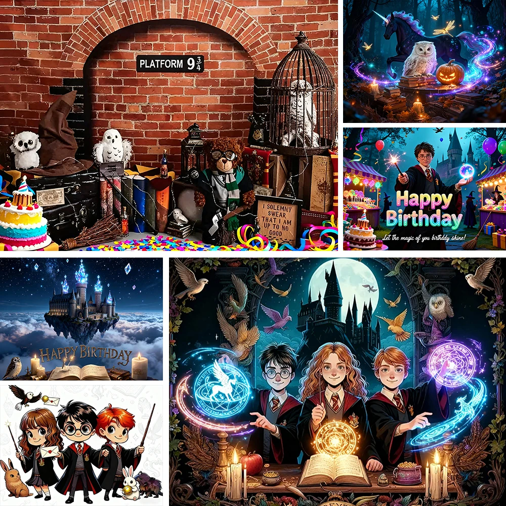 Hogwarts Magic Academy Theme Birthday Party Decoration Harry Potter Kids Gift Backdrop Baby Shower Supplies Photography Props