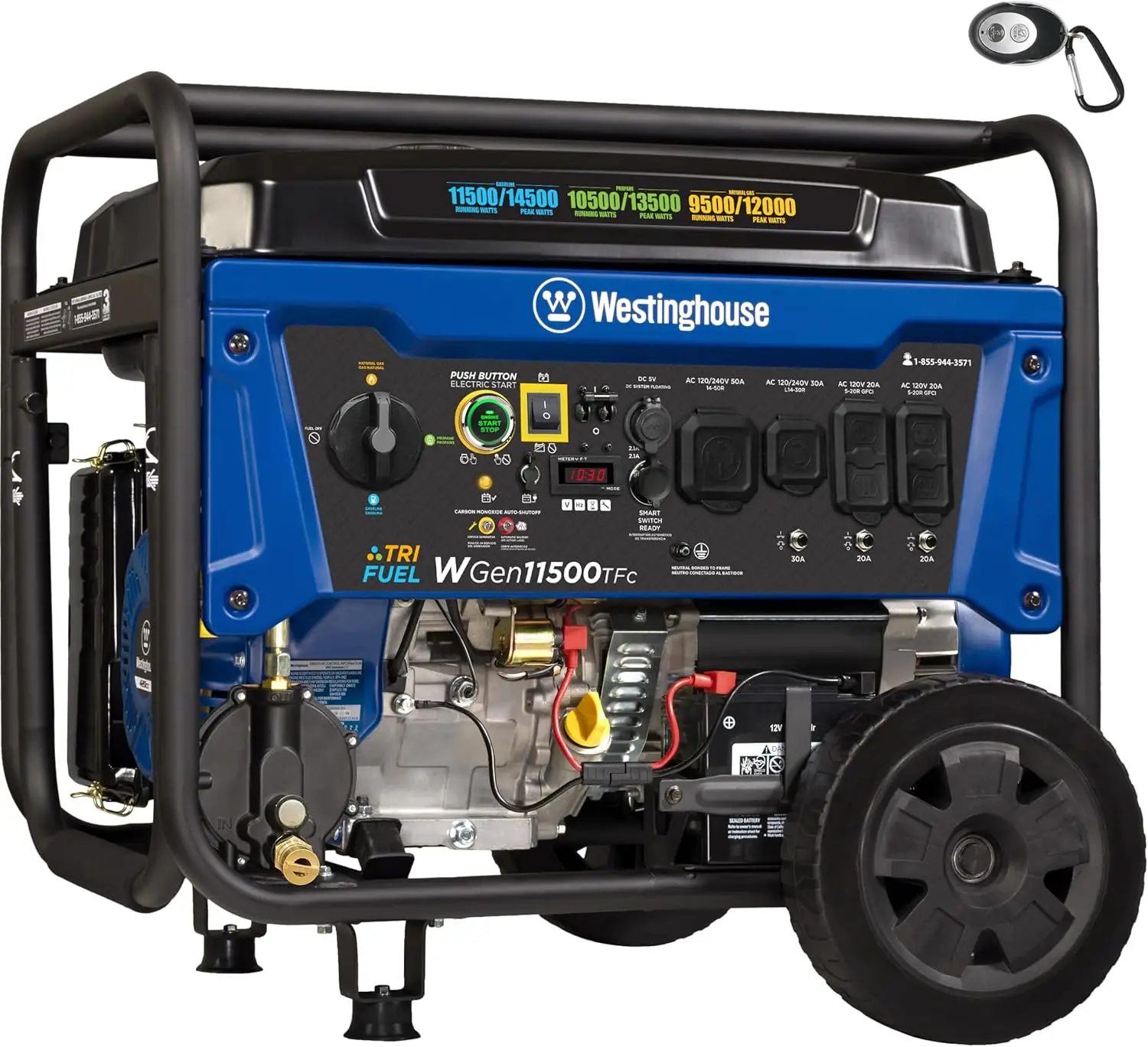 

14500 Peak Watt Tri-Fuel Home Backup Portable Generator, Remote Electric Start, Transfer Switch Ready, Gas, Propane, and Natura