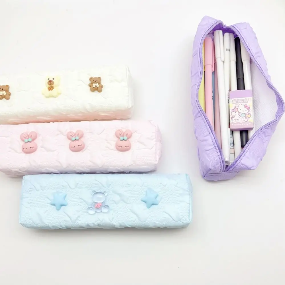 Simplicidade grande capacidade bolsa de lápis dos desenhos animados impressão portátil saco de lápis com zíper saco de armazenamento de papelaria estudantes papelaria