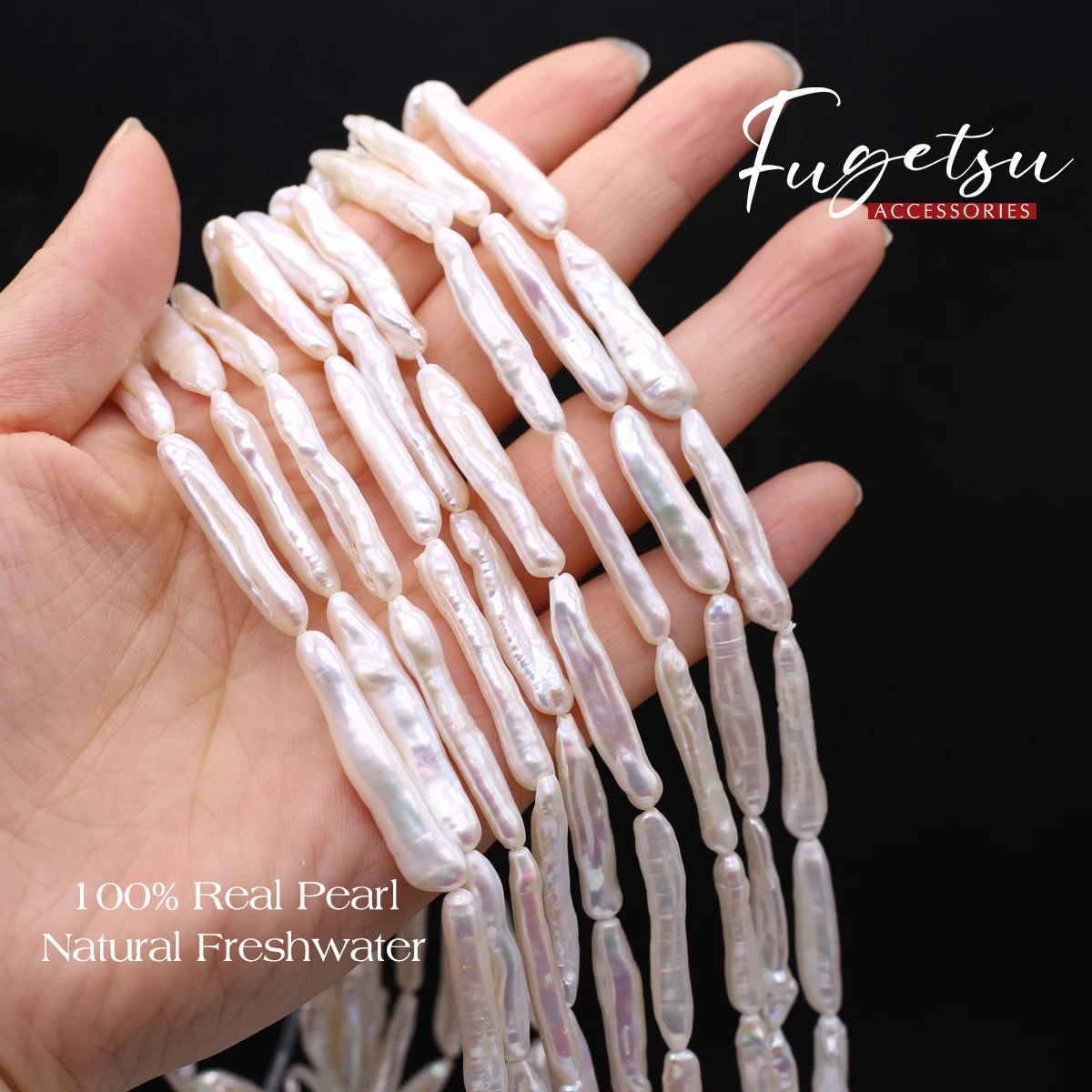 

1string Baroque Natural Freshwater Pearl Long Stripe Beads Charms for DIY Women Men Necklace Jewelry Making Accessories