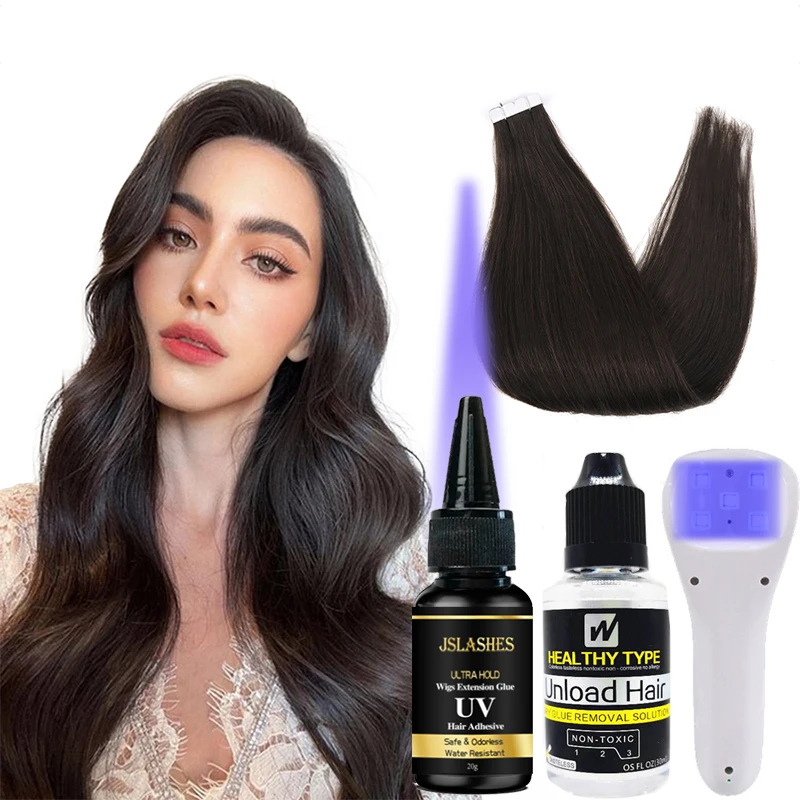 20g Hair Extension UV Adhesive Kit Wig UV Glue 3pcs Wig Liquid Adhesive Waterproof Hair Bonding UV Glue With 18w Uv lamp