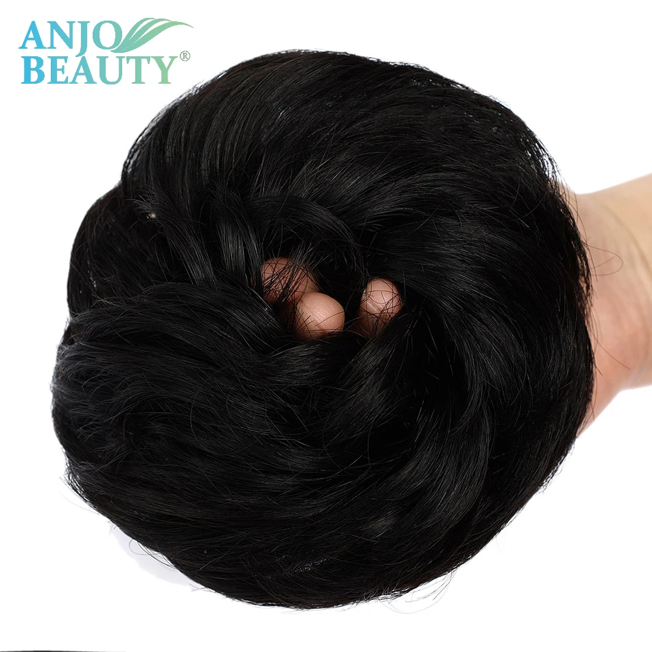 Human Hair Bun Fluffy Chignon With Band Brazilian Remy Human Hair Sewn One Updo Curly Messy Donut Chignons Hair Piece