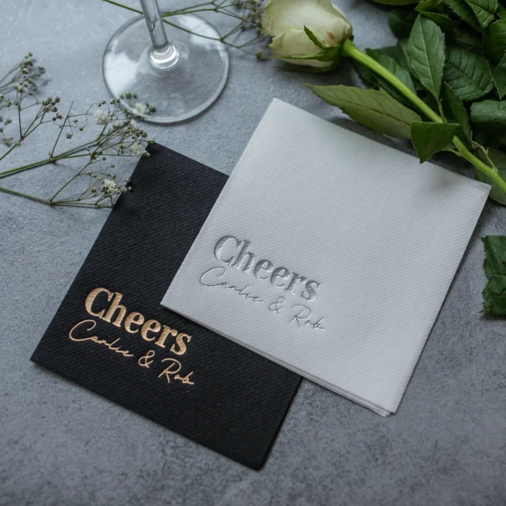 50 pcs Personalized cocktail Napkins wedding,soft linen like,airlaid Custom wedding Napkins,Cheers nakpins,Monogramed Napkins,