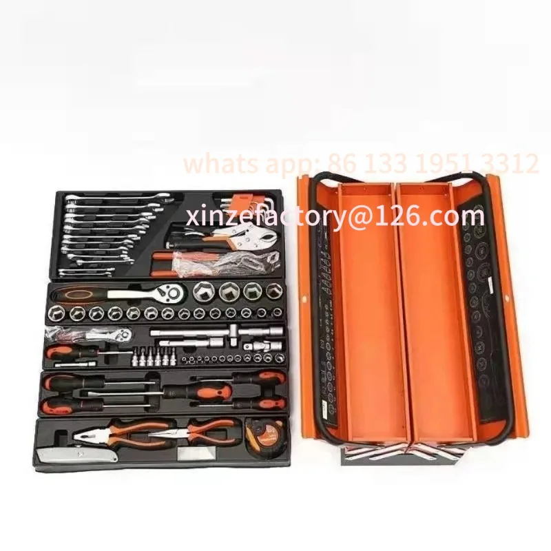 

85-Piece auto repair set Large three-layer toolbox Thickened hardware tool set Toolbox Multi-layer folding worker