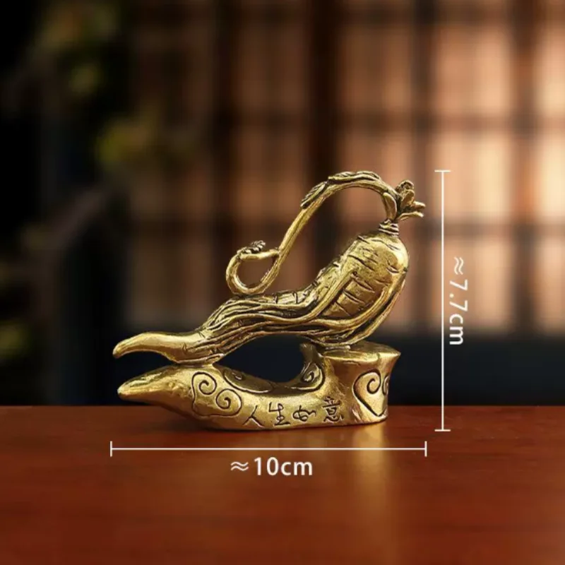 Traditional Chinese Antique brass ginseng statue ornament creative personality Ruyi tea pet decoration crafts