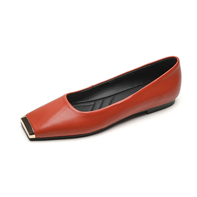 DIMANYU Women Flat ShoesGenuine Leather 2026 New Square Toe Red Ballet Female Shoes Large Size Non-slip Dress Shoes For Women