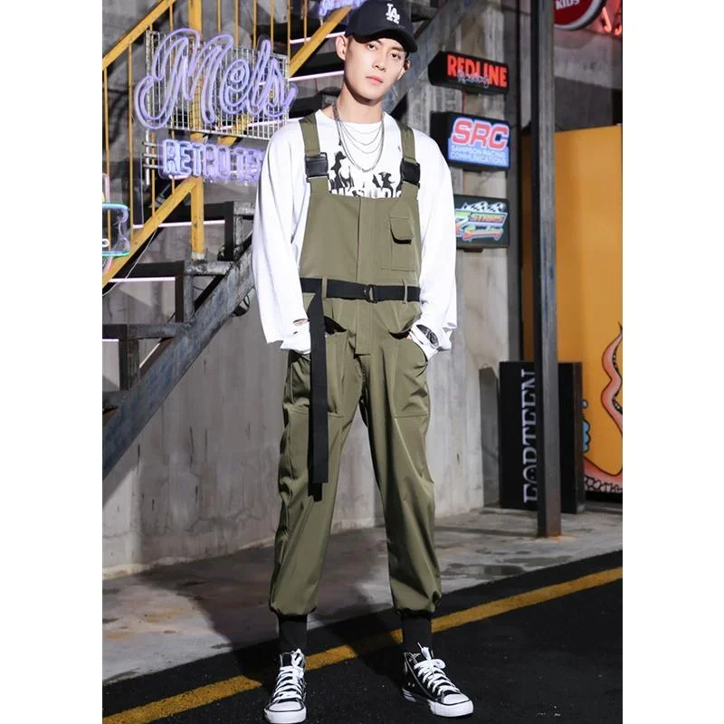 Men's Korean Style Strap Trousers Cargo Pants Loose Fitting Hot Sale Internet Celebrity Work Suit Suspender Casual Jumpsuit