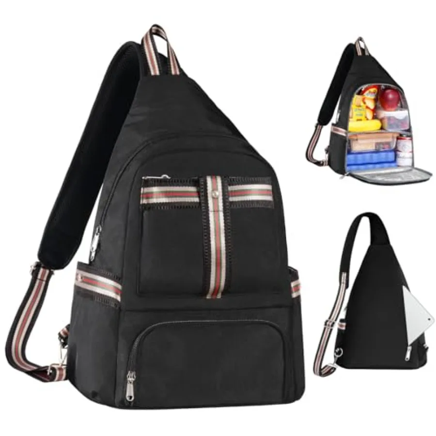

Crossbody Lunch Backpack, Double Deck Insulated Lunch Box for Men Women Adult, Leakproof Lunchbox with Side Pokets for iPad, La